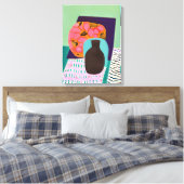 Toile Abstact Vase et Table Set en Aqua et Orange (Insitu(Chambre))