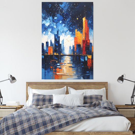 Toile Abstract Night Skyline Impasto Canvas Print (Insitu(Chambre))