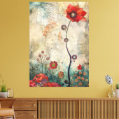 Toile Abstract Red Poppy Wall Art Home and Office Print  (Insitu(Salon))