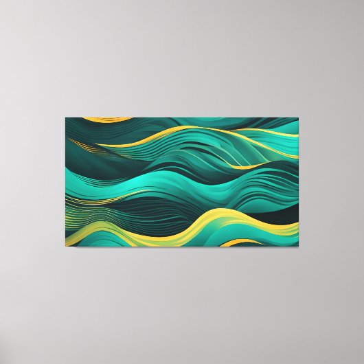 Toile Abstract Waves In A Bend Of Teal & Yellow (Recto)