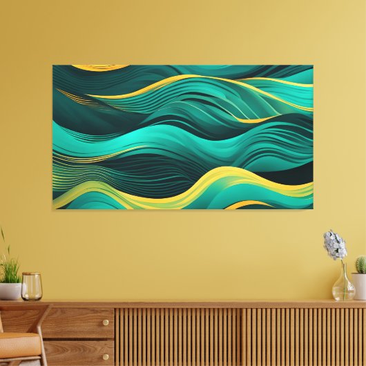 Toile Abstract Waves In A Bend Of Teal & Yellow (Insitu(Salon))