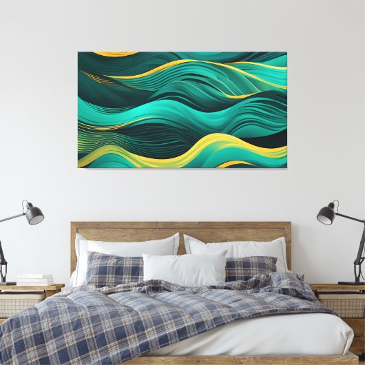 Toile Abstract Waves In A Bend Of Teal & Yellow (Insitu(Chambre))