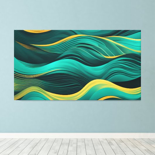 Toile Abstract Waves In A Bend Of Teal & Yellow (Insitu (Plancher de Bois))