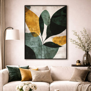 Toile Abstrait Botanique Vert Moutarde Texturé Minimalis
