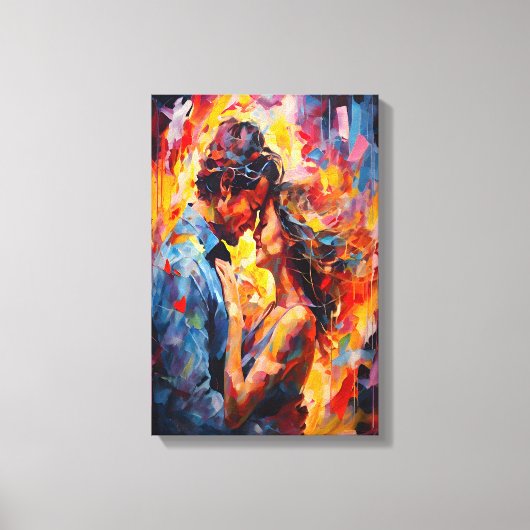 Toile Abstrait Expressionniste de l'Étreinte Romantique (Recto)
