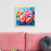 Toile Abstrait Floral Rose Moderne – Cadre Texturé Or (Insitu(Salon))