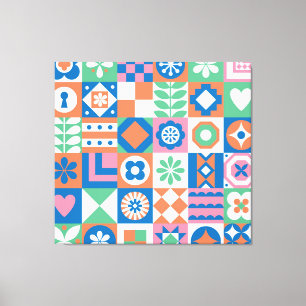 Toile Abstrait Floral Scandinavian Folk Motif