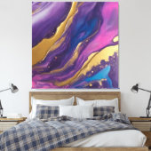 Toile Abstrait-flux Art-bleu rose violet et or- (Insitu(Chambre))