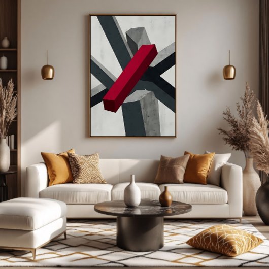 Toile Abstrait Gras 3D Rouge Noir Blanc
