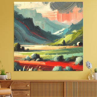 Toile Abstrait Minimal Paysage Tempête Pinceau Art