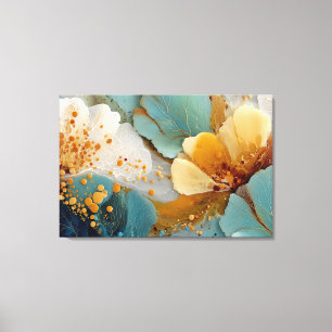 Toile Abstrait Moderne Fluide Bulles et Veines Sarcelle