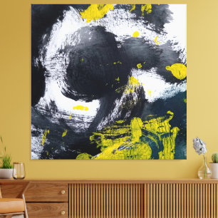 Toile Abstrait moderne noir et jaune
