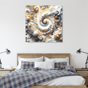 Toile Abstrait Moderne Tourbillonnant Or, Noir et Blanc