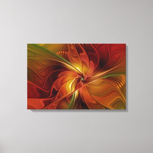 Toile Abstrait Rouge Orange Brown Vert Fractal Art Flowe (Recto)