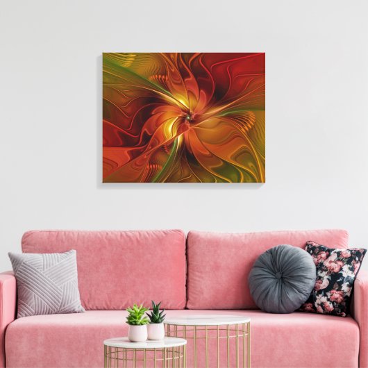 Toile Abstrait Rouge Orange Brown Vert Fractal Art Flowe (Insitu(Salon))