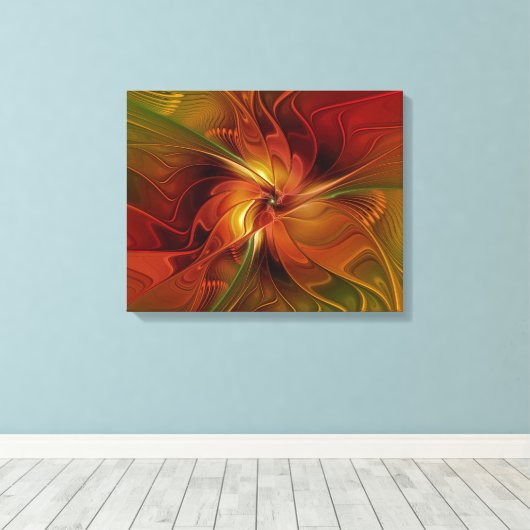 Toile Abstrait Rouge Orange Brown Vert Fractal Art Flowe (Insitu (Plancher de Bois))