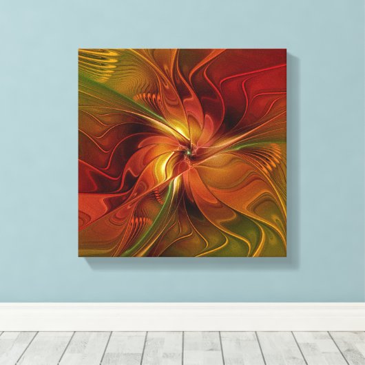 Toile Abstrait Rouge Orange Brown Vert Fractal Art Flowe (Insitu (Plancher de Bois))
