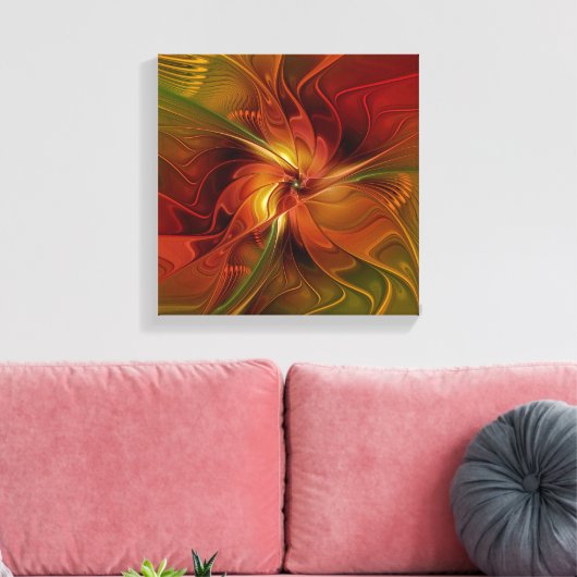 Toile Abstrait Rouge Orange Brown Vert Fractal Art Flowe (Insitu(Salon))