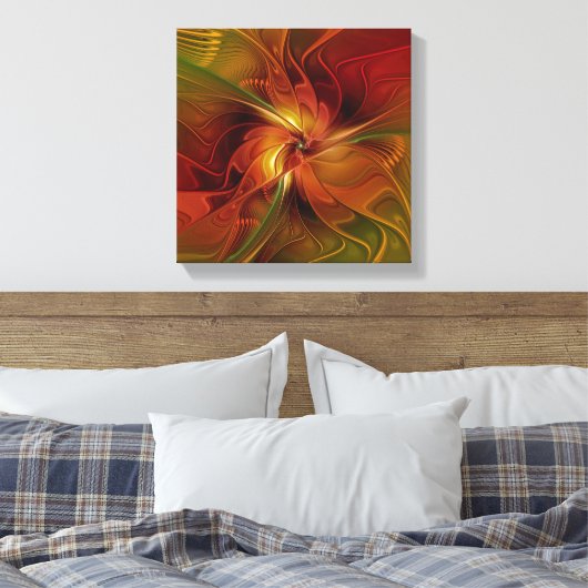 Toile Abstrait Rouge Orange Brown Vert Fractal Art Flowe (Insitu(Chambre))
