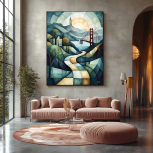 Toile Abstrait San Francisco Skyline géométrique, Golden