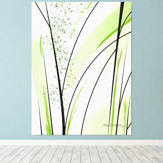 Toile Abstrait vert blanc noir signé (Insitu (Plancher de Bois))