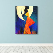 Toile Abstraite Beach Girl avec Pleine lune (Insitu (Plancher de Bois))