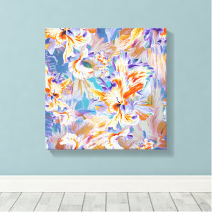 Toile abstraite florale orange et bleu vibrant