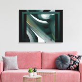 Toile abstraite tendance 24x18" Noir Blanc Vert (Insitu(Salon))