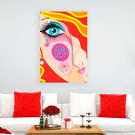Toile Abstraite Whimsical Artsy Face<br><div class="desc">Illustration originale de l'Artsy Whimsical Face. Une oeuvre moderne audacieuse au visage décalé féminin aux cheveux rouges et jaunes et au grand oeil bleu. Une oeuvre originale de Fotografixgal Designs.</div>