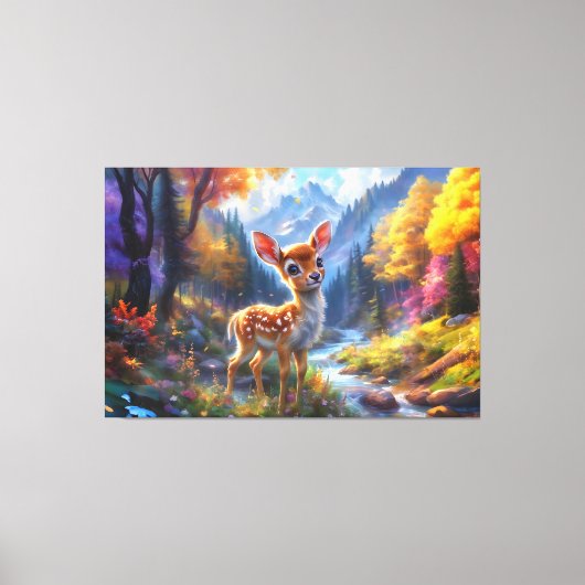 Toile Adorable Cerf de Bébé dans une forêt enchantée (Recto)