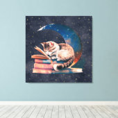 Toile Adorable Chat sur la Lune Lire un livre (Insitu (Plancher de Bois))