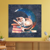 Toile Adorable Chat sur la Lune Lire un livre (Insitu(Salon))