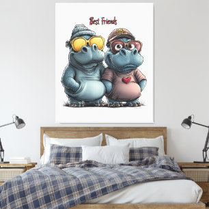 Toile Adorable Hippo Best Friends Wall Art
