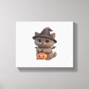 Toile Adorable Kitten en costume de sorcière Halloween a