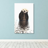 Toile Adorable Otter souriant dans le lac (Insitu (Plancher de Bois))