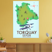 Toile Affiche d'art de carte ancienne de Torquay Devon. (Insitu(Salon))