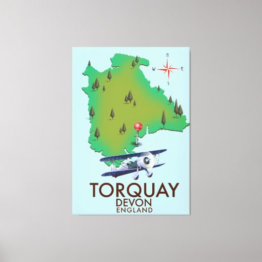 Toile Affiche d'art de carte ancienne de Torquay Devon. (Recto)