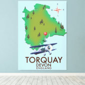 Toile Affiche d'art de carte ancienne de Torquay Devon. (Insitu (Plancher de Bois))