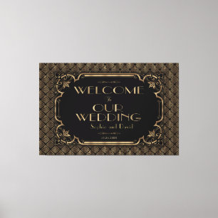 Toile Affiche de bienvenue Mariage Noir Glam Gold