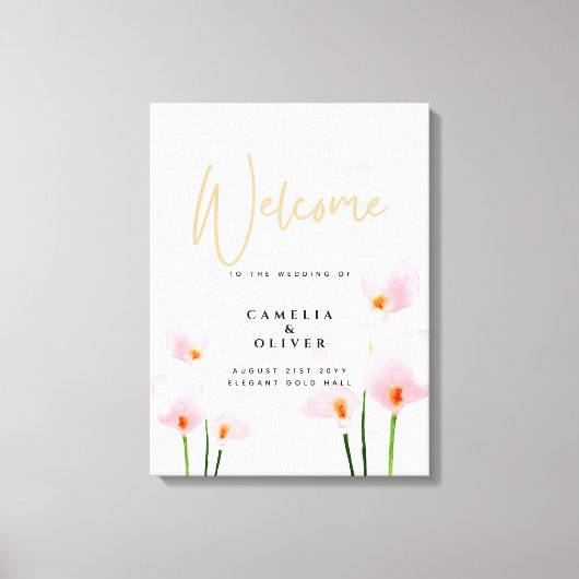 Toile Affiche de bienvenue Mariage Pink Calla Lily (Recto)