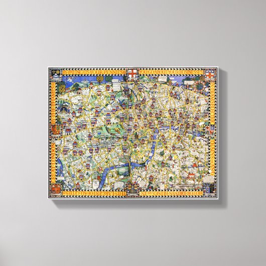 Toile Affiche de carte Vintage de Londres restaurée (Recto)