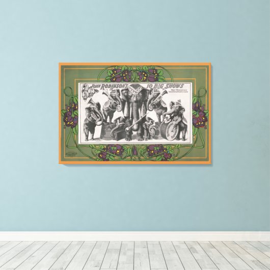 Toile Affiche De Cirque D'Éléphants Jouant D'Instruments (Insitu (Plancher de Bois))