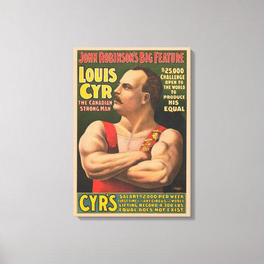 Toile Affiche De Cirque Montrant Louis Cyr Aux Armoiries (Recto)