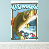 Toile Affiche de pêche de l'État du Wisconsin (Insitu (Plancher de Bois))