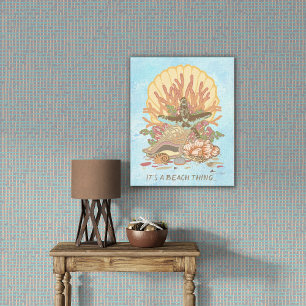 Toile Affiche de plage de bord de mer sarcelle et violet