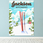 Toile Affiche de ski Jackson Wyoming (Insitu (Plancher de Bois))