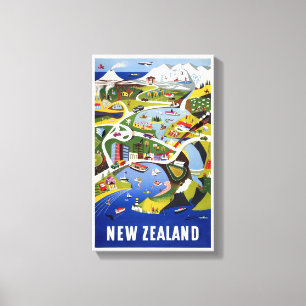 Toile Affiche de Vintage voyage de la Nouvelle Zélande