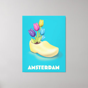 Toile Affiche de voyage Amsterdam Cloggs et Tulipes.