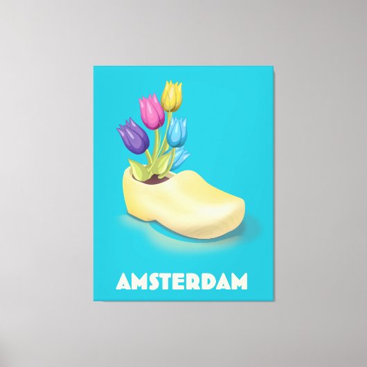 Toile Affiche de voyage Amsterdam Cloggs et Tulips. (Recto)