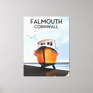 Toile Affiche de voyage bateau de pêche Falmouth Cornwal